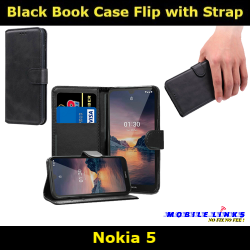 Black Book Case Flip with Strap For Nokia 5 TA-1053 Slim Fit Look